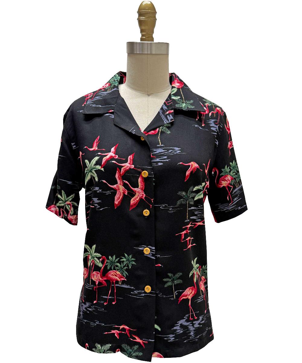 paradise found Women's Camp Shirts Women's Fine Flamingos Midnight Camp Shirt