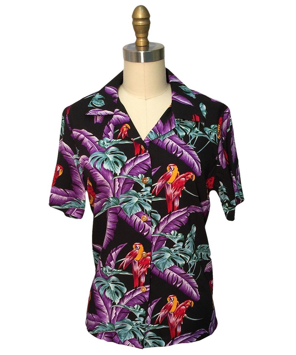 paradise found Women's Camp Shirts Women's Jungle Bird Black Camp Shirt