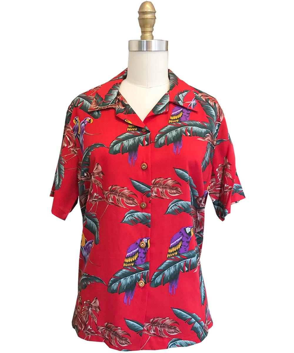 paradise found Women's Camp Shirts Women's Jungle Bird Red Camp Shirt
