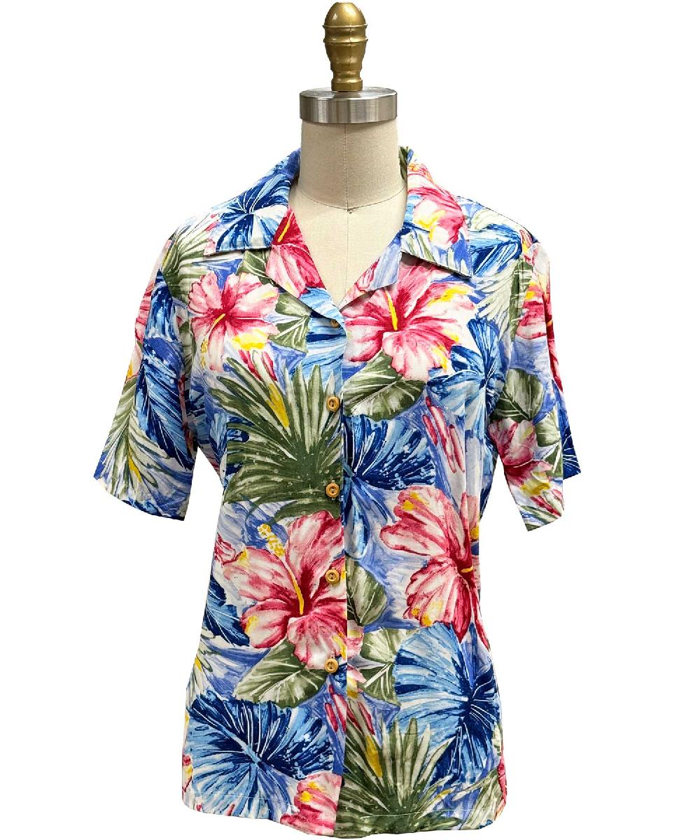 paradise found Women's Camp Shirts Women's Painted Hibiscus Blue Camp Shirt