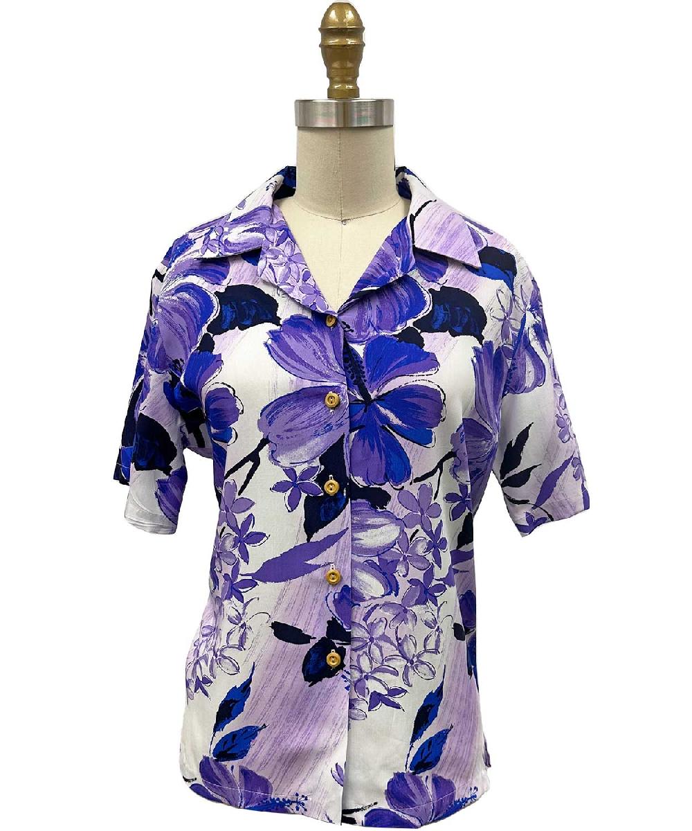 paradise found Women's Camp Shirts Women's Watercolor Hibiscus Purple Camp Shirt