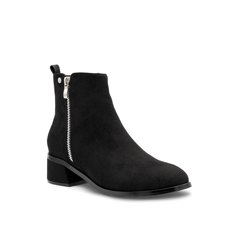 Paradox London Ainsley Ankle Boots Black Microsuede Low Block Heel Ankle Boot