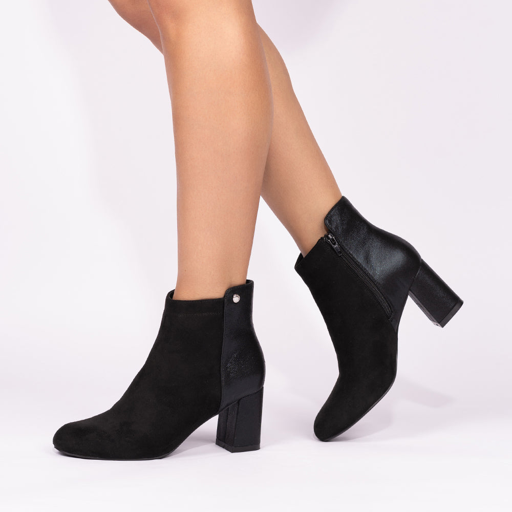 Paradox London Alathea Ankle Boots Black Microsuede Mid Block Heel Ankle Boot