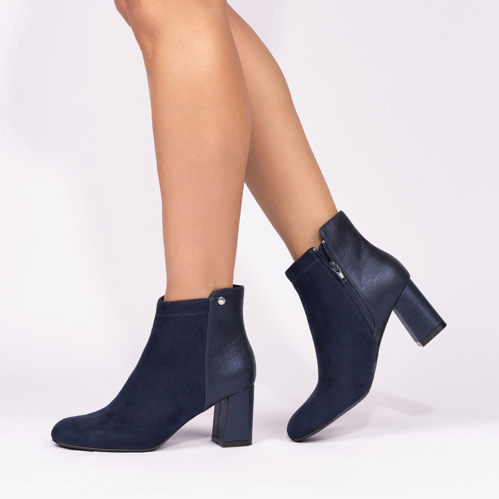 Paradox London Alathea Ankle Boots Navy Microsuede Mid Block Heel Ankle Boot
