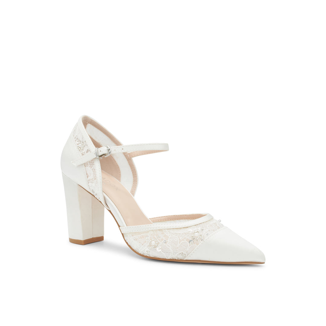 Paradox London Amalie Wedding Shoes Amalie Lace Embellished Block Heel Wedding Court Shoes