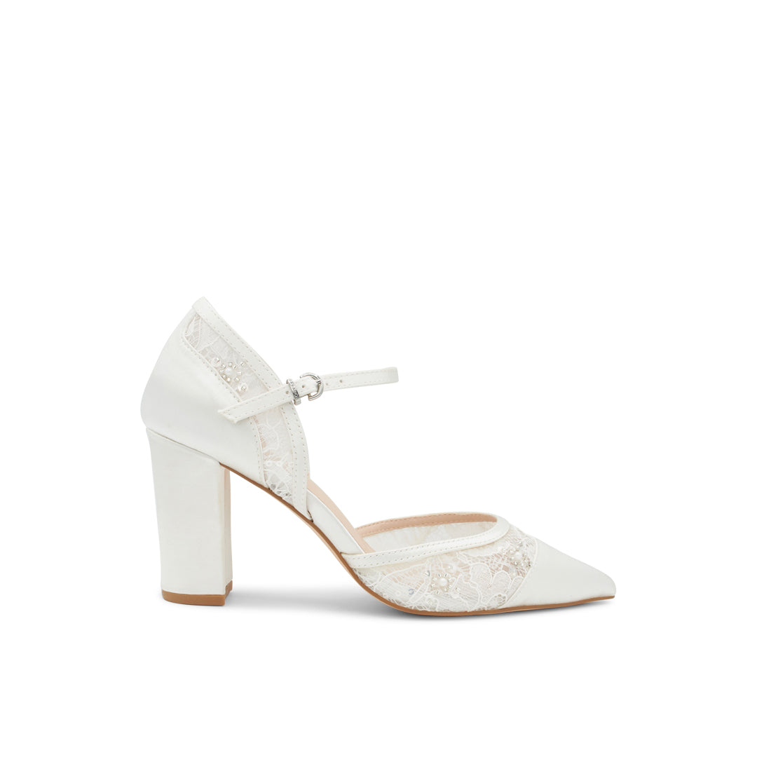 paradox london Amalie Wedding Shoes Amalie Lace Embellished Block Heel Wedding Court Shoes