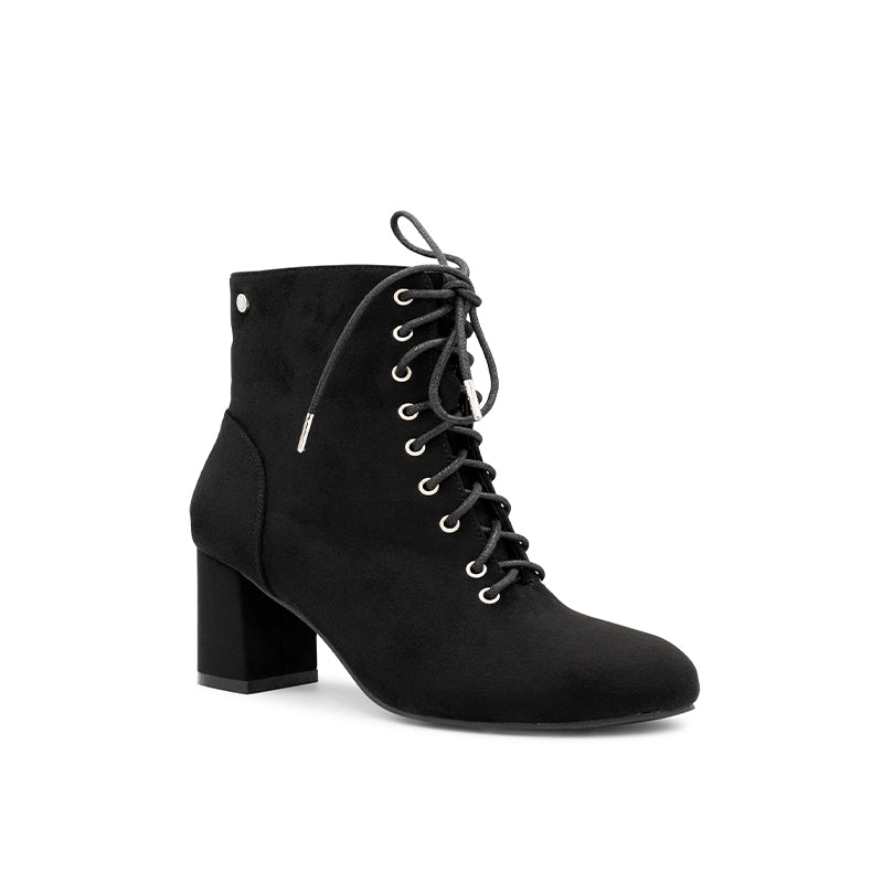 Paradox London Amanda Ankle Boots Black Microsuede Mid Block Heel Ankle Boot