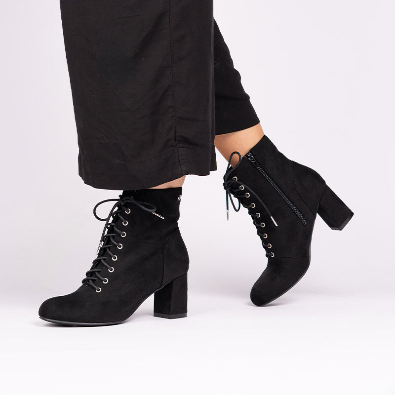 Paradox London Amanda Ankle Boots Black Microsuede Mid Block Heel Ankle Boot