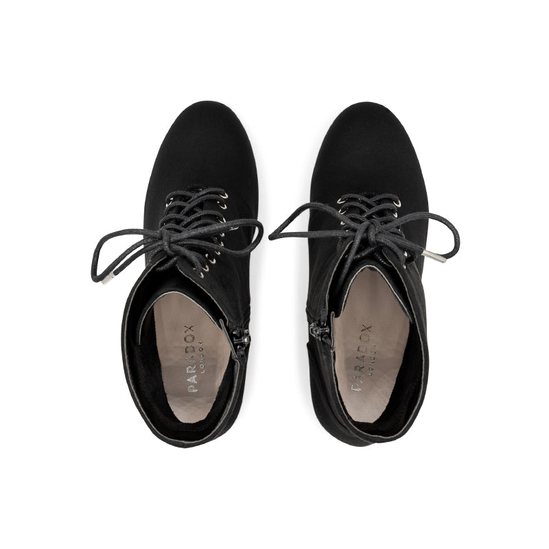 Paradox London Amanda Ankle Boots Black Microsuede Mid Block Heel Ankle Boot