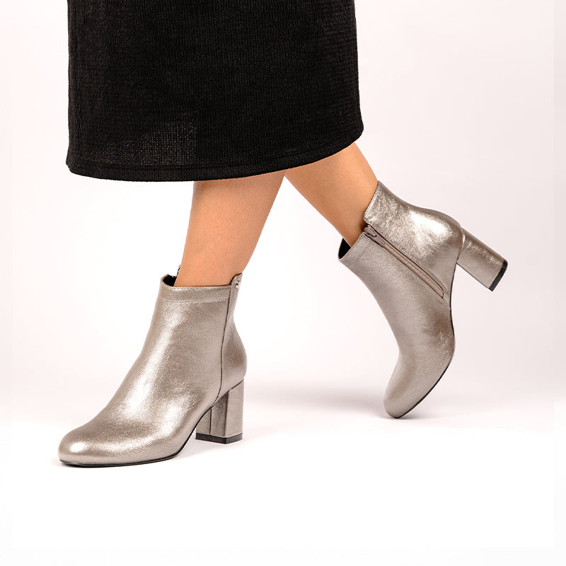 Paradox London Aria Ankle Boots Pewter Metallic Block Heel Ankle Boot