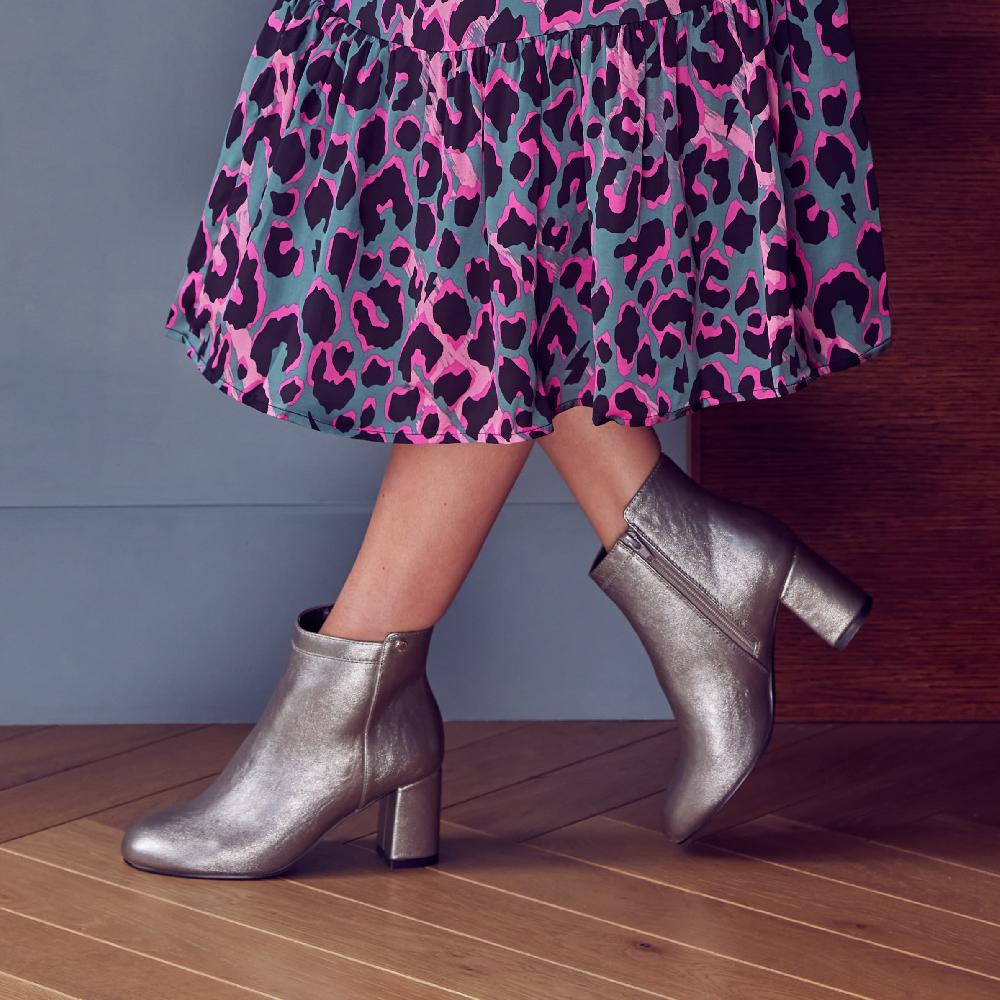 Paradox London Aria Ankle Boots Pewter Metallic Block Heel Ankle Boot