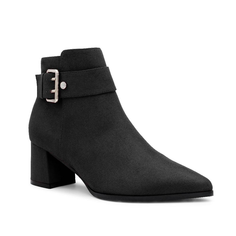 Paradox London Aspen Ankle Boots Black Microsuede Block Heel Ankle Boot