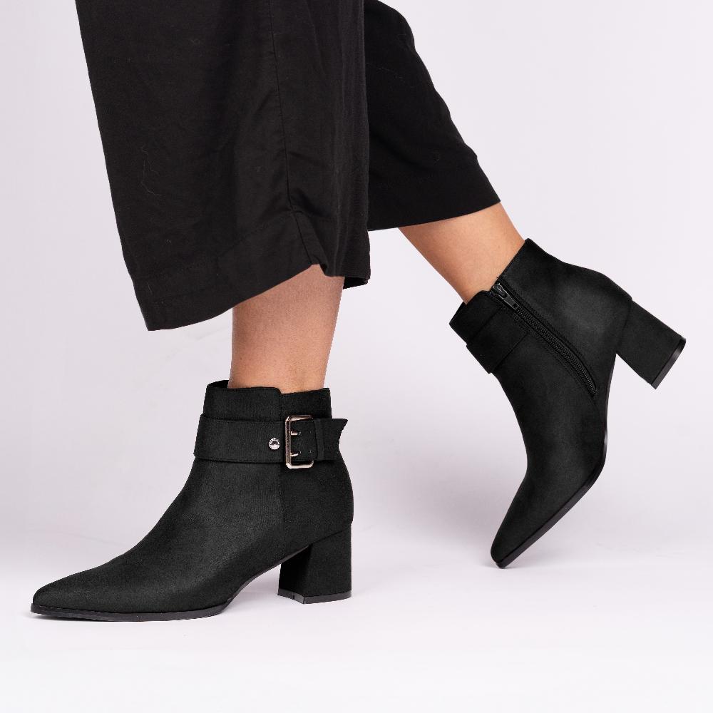 Paradox London Aspen Ankle Boots Black Microsuede Block Heel Ankle Boot