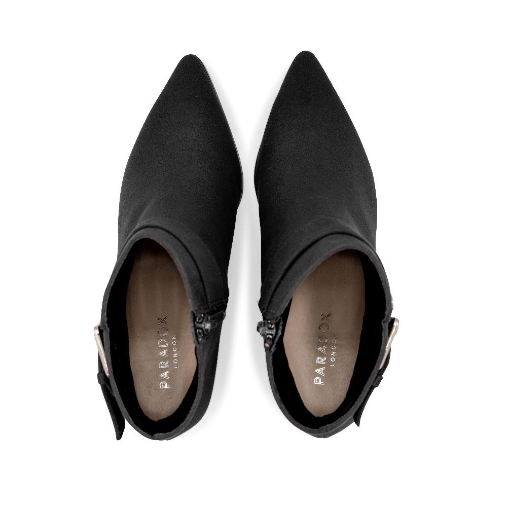 Paradox London Aspen Ankle Boots Black Microsuede Block Heel Ankle Boot