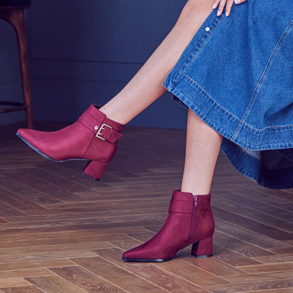 Paradox London Aspen Ankle Boots Burgundy Microsuede Block Heel Ankle Boot