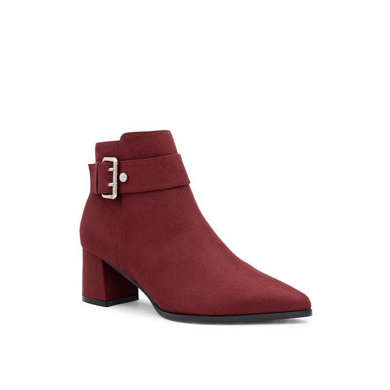 Paradox London Aspen Ankle Boots Burgundy Microsuede Block Heel Ankle Boot