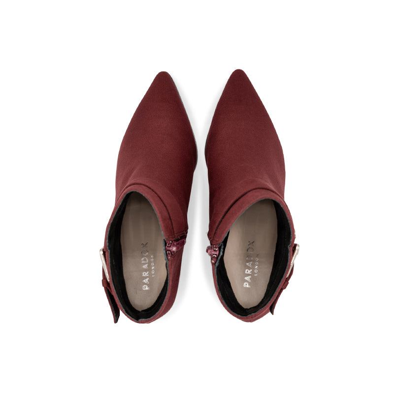 Paradox London Aspen Ankle Boots Burgundy Microsuede Block Heel Ankle Boot