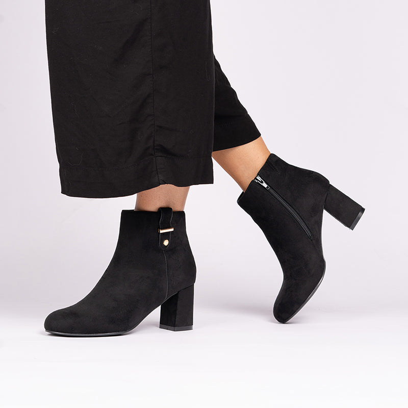 Paradox London Billie Wide Fit Ankle Boots Black Microsuede Wide Fit Ankle Boot