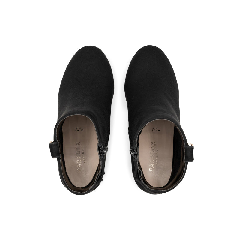 Paradox London Billie Wide Fit Ankle Boots Black Microsuede Wide Fit Ankle Boot