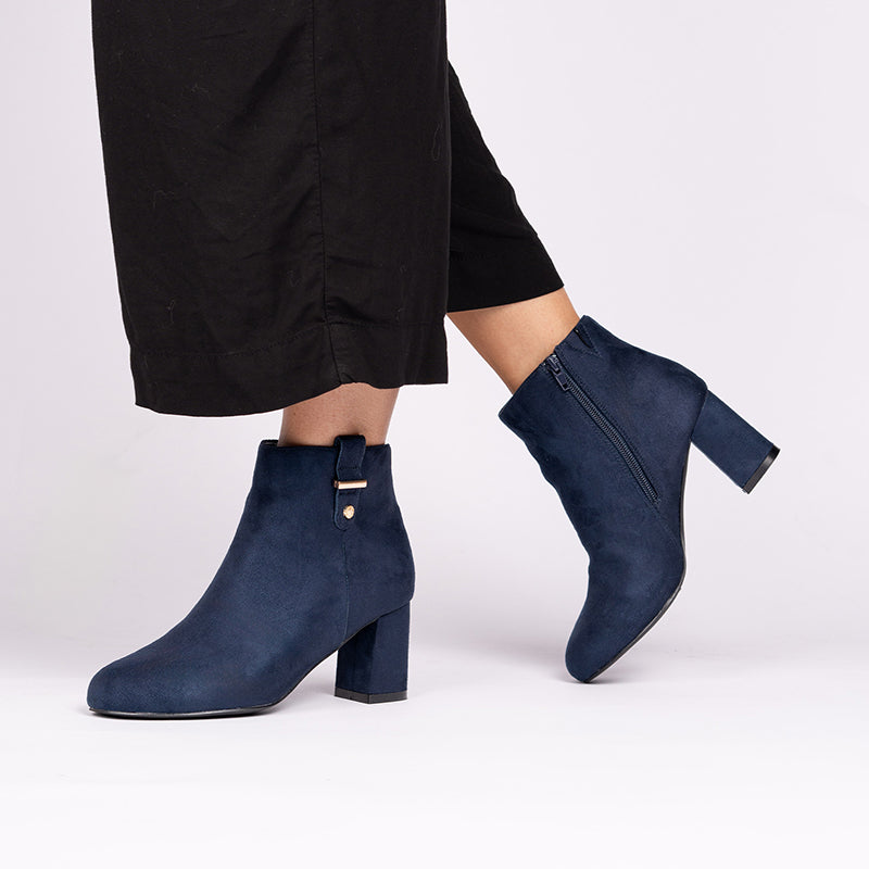 Paradox London Billie Wide Fit Ankle Boots Navy Microsuede Wide Fit Ankle Boot