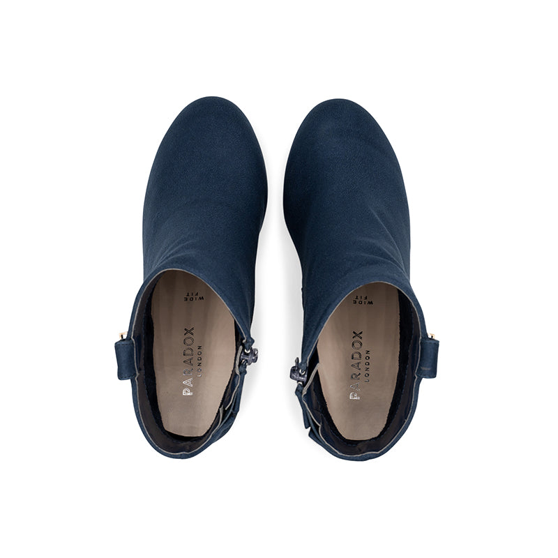 Paradox London Billie Wide Fit Ankle Boots Navy Microsuede Wide Fit Ankle Boot