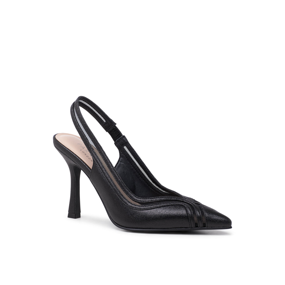 Paradox London Celestia Slingback Heels Black Shimmer Slingback Stiletto