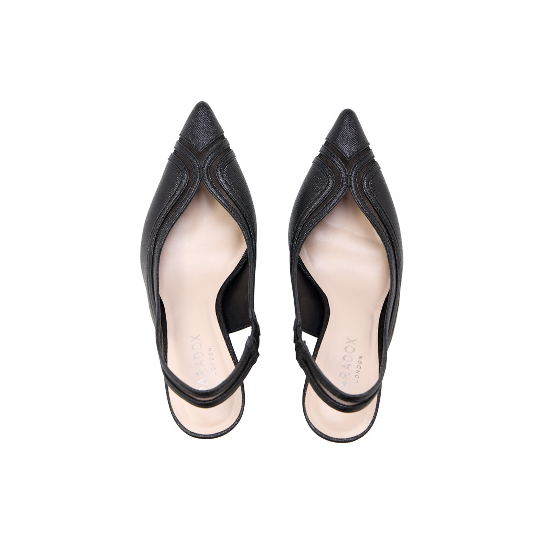 Paradox London Celestia Slingback Heels Black Shimmer Slingback Stiletto