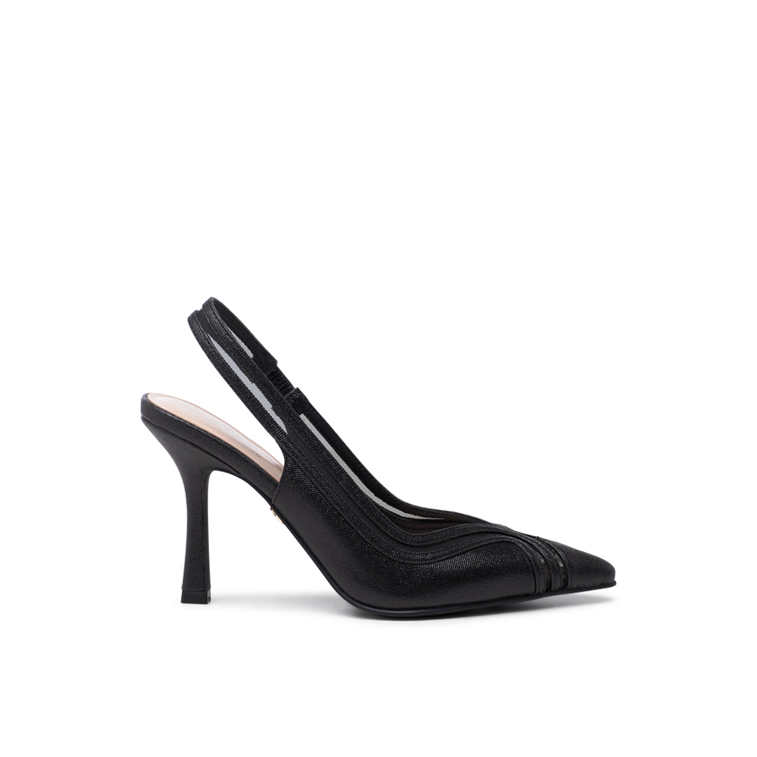 paradox london Celestia Slingback Heels Black Shimmer Slingback Stiletto