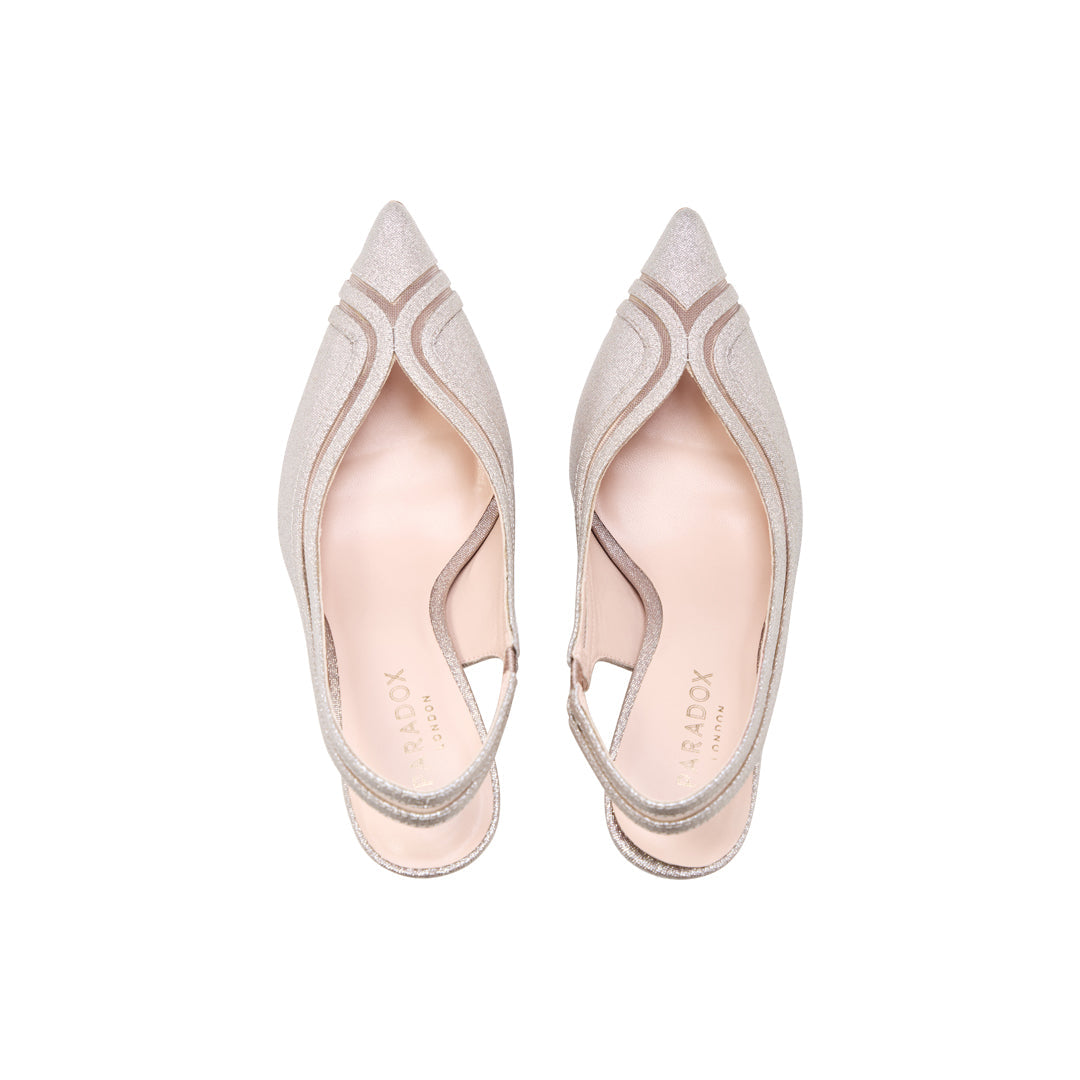 Paradox London Celestia Slingback Heels Champagne Shimmer Slingback Stiletto