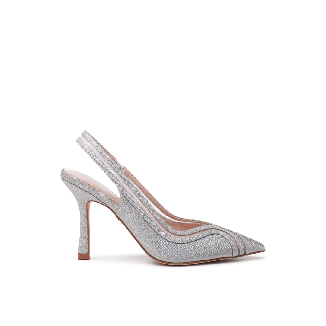 paradox london Celestia Slingback Heels Silver Shimmer Slingback Stiletto