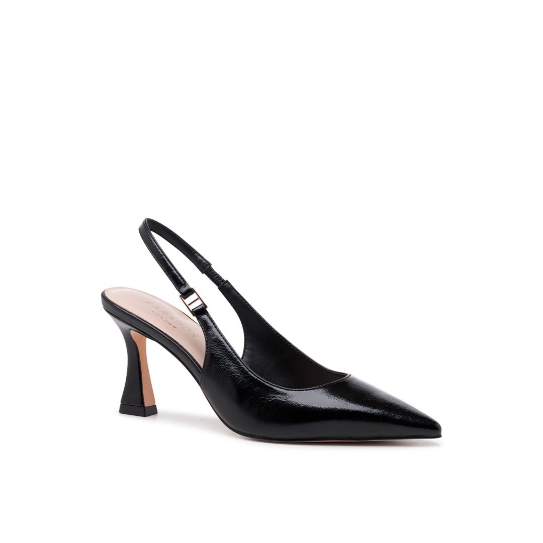 Paradox London Chantelle Slingback Heels Black Lacquer Slingback Flared Heels