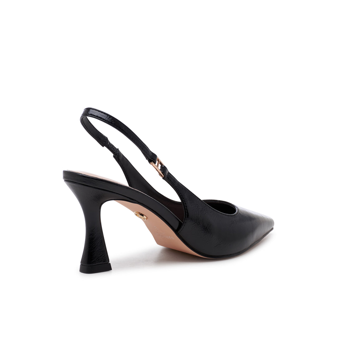 Paradox London Chantelle Slingback Heels Black Lacquer Slingback Flared Heels