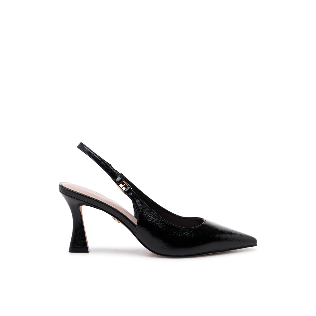 paradox london Chantelle Slingback Heels Black Lacquer Slingback Flared Heels