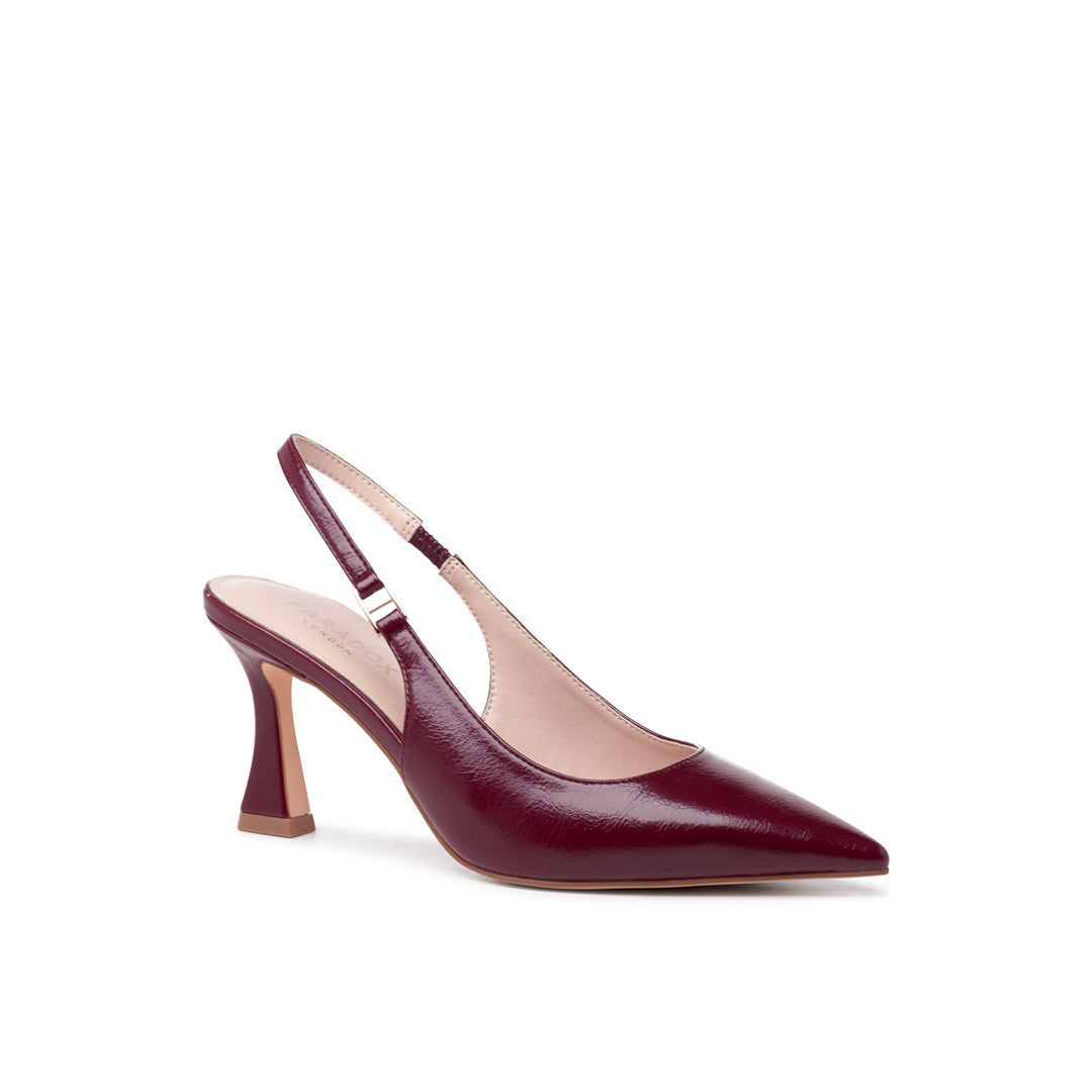 Paradox London Chantelle Slingback Heels Cherry Lacquer Slingback Flared Heels