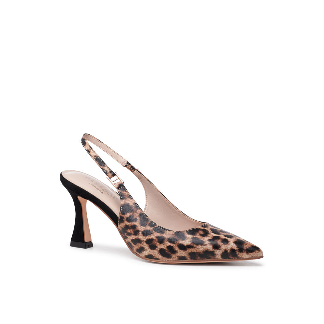 Paradox London Chantelle Slingback Heels Leopard Print Slingback Flared Heels