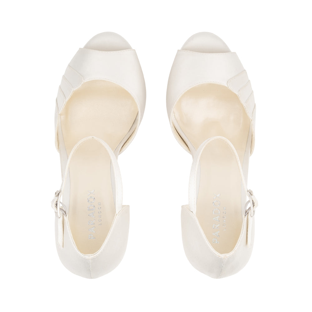 Paradox London Cyan Wedding Sandals Ivory Satin Block Heel Wedding Shoe