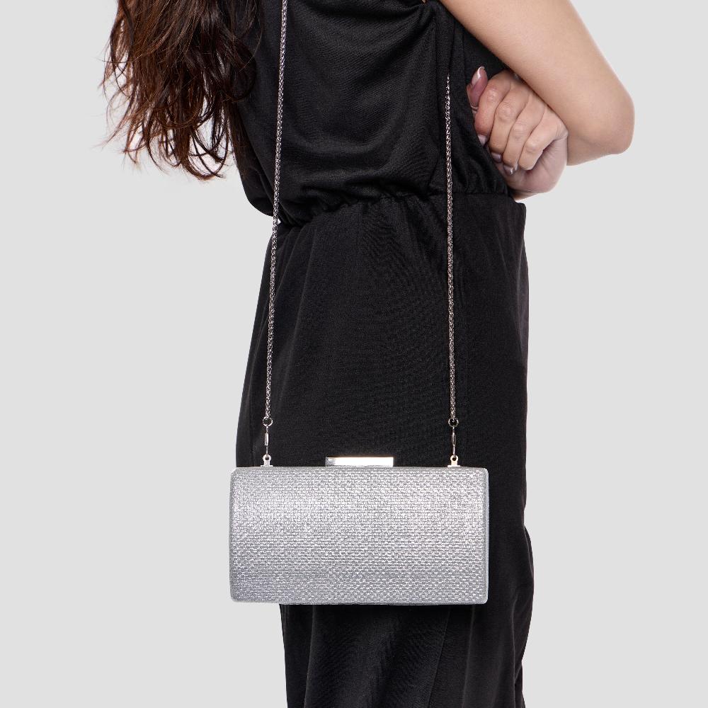 Paradox London Dahliana Clutch Bag Silver Shimmer Box Clutch Bag