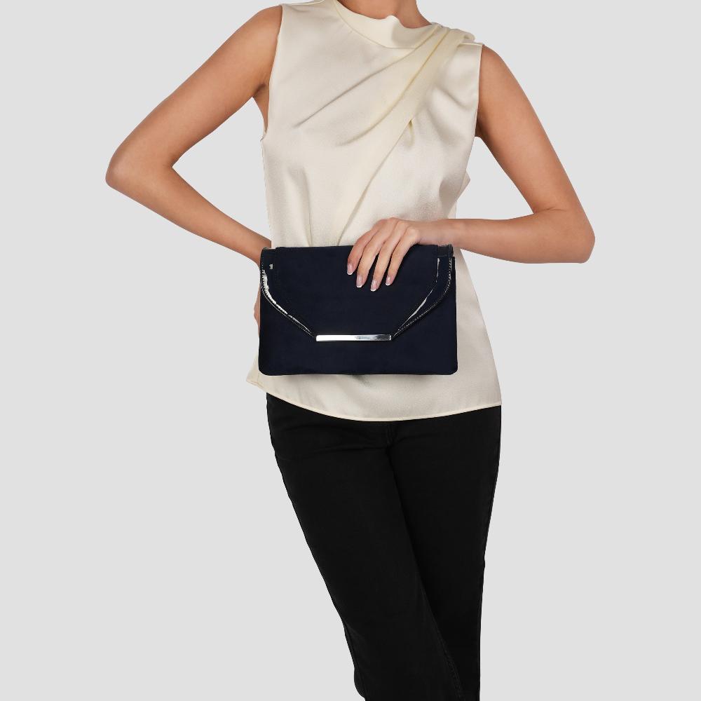 Paradox London Danette Clutch Bag Navy Microsuede Clutch Bag