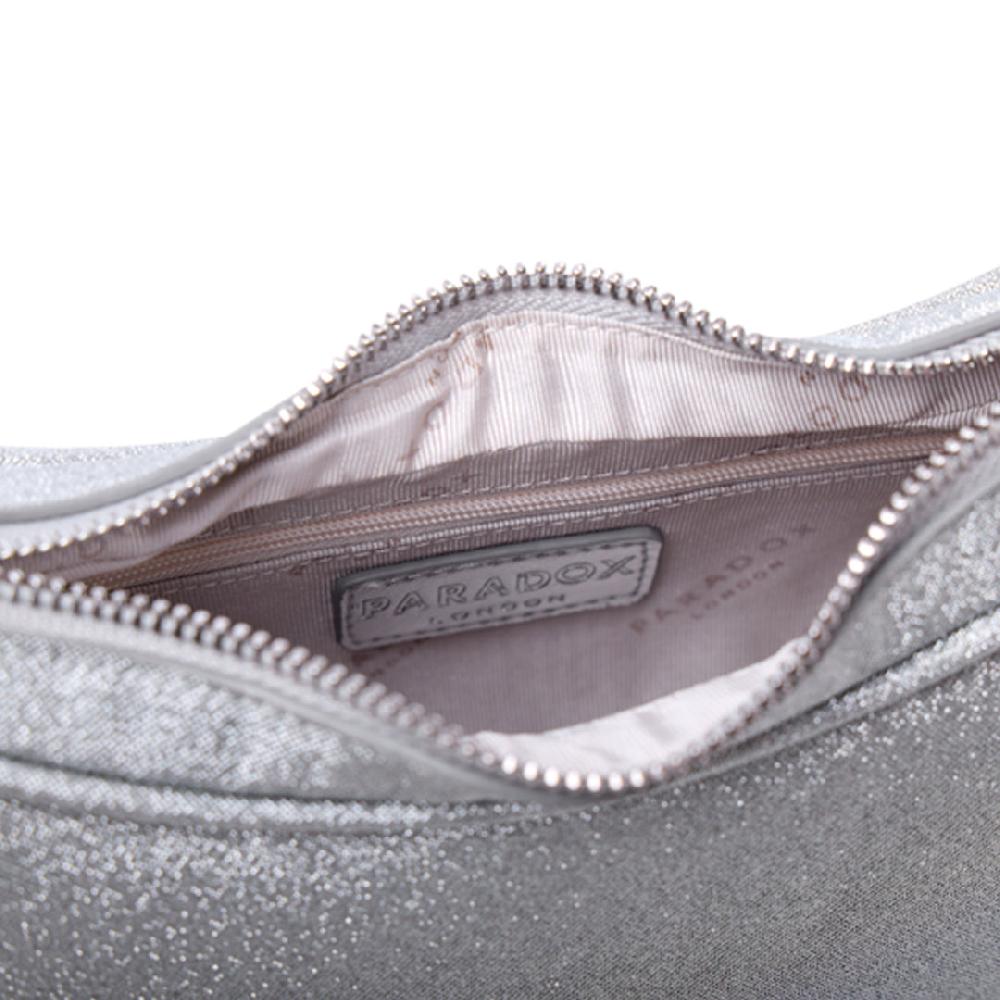 Paradox London Daphira Handbag Silver Glitter Shoulder Bag