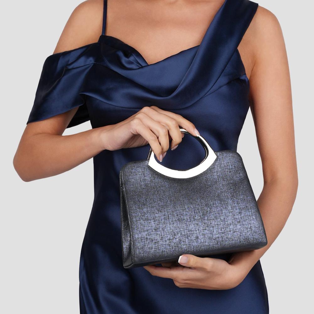 Paradox London Darya Handbag Navy Shimmer Structured Handbag