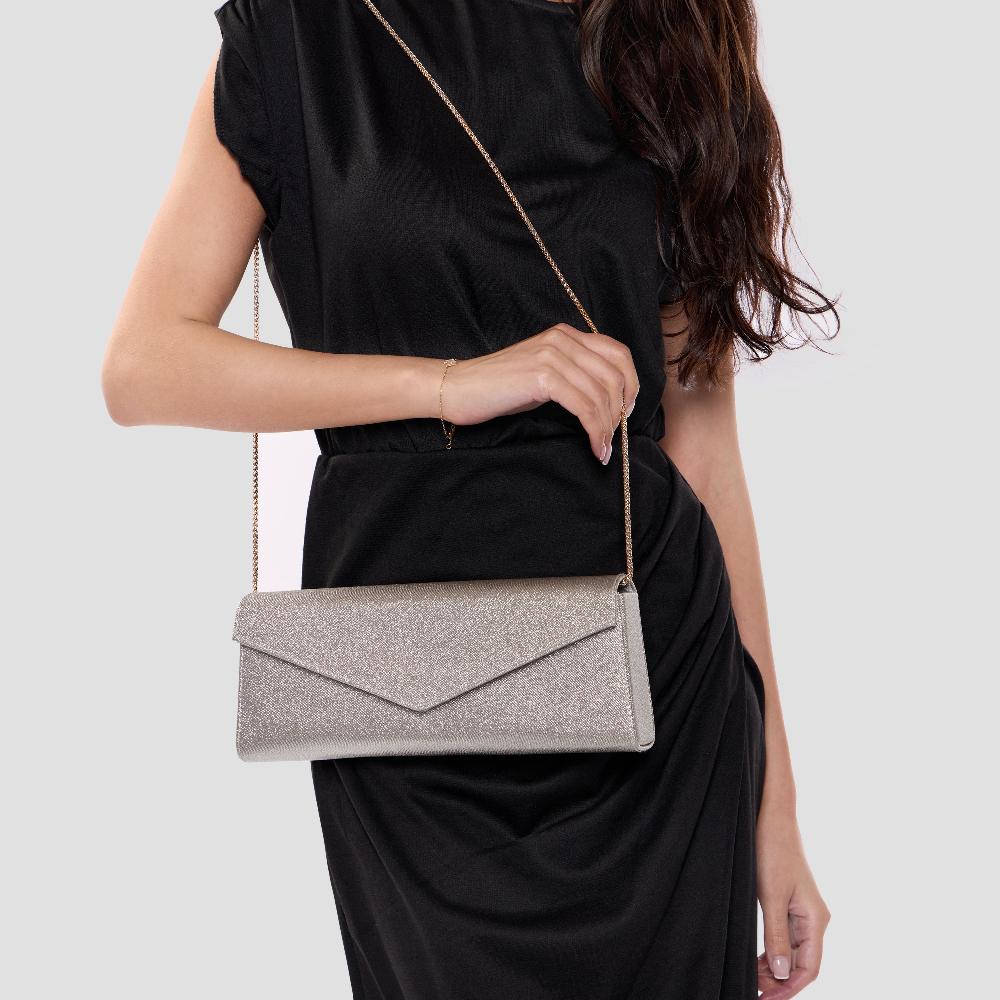 Paradox London Daryna Clutch Bag Champagne Glitter Clutch Bag