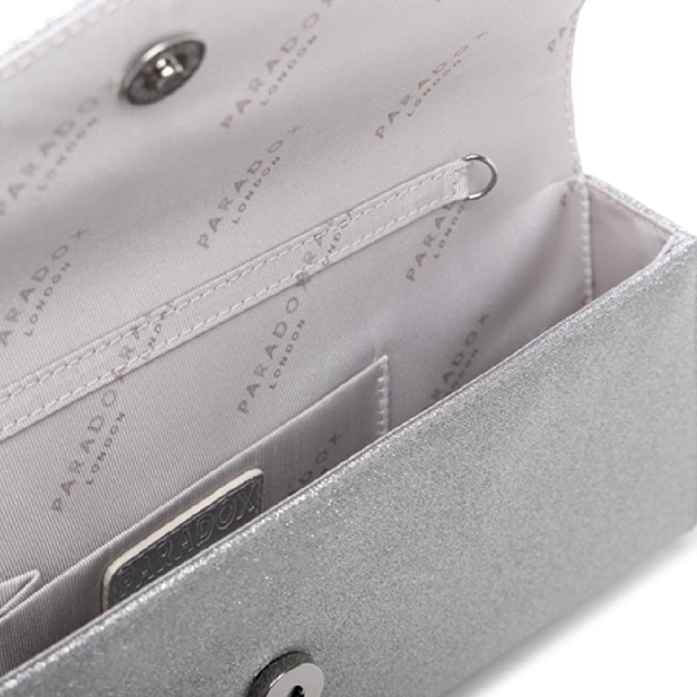 Paradox London Daryna Clutch Bag Silver Glitter Clutch Bag