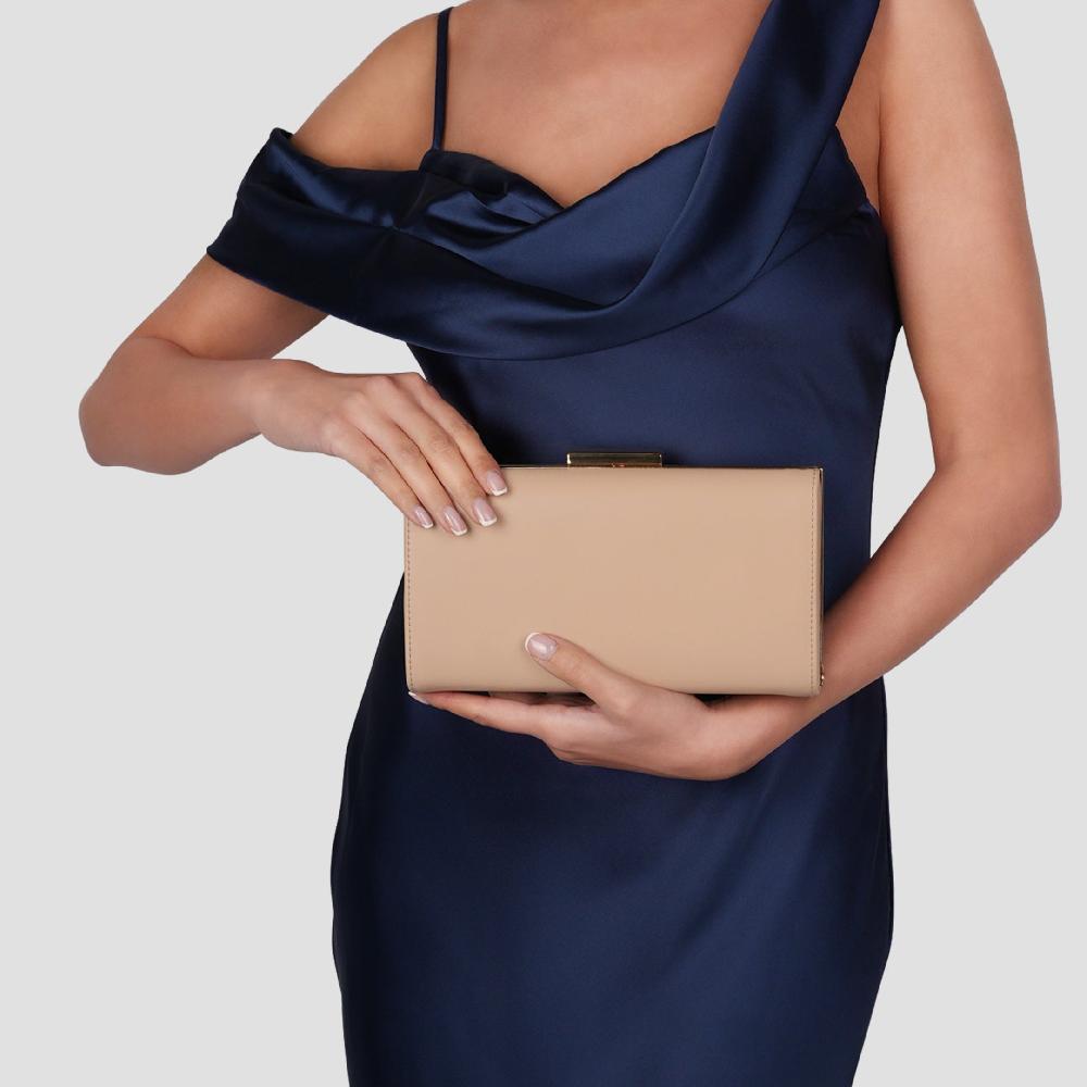 Paradox London Dasha Clutch Bag Nude Faux Leather Box Clutch Handbag
