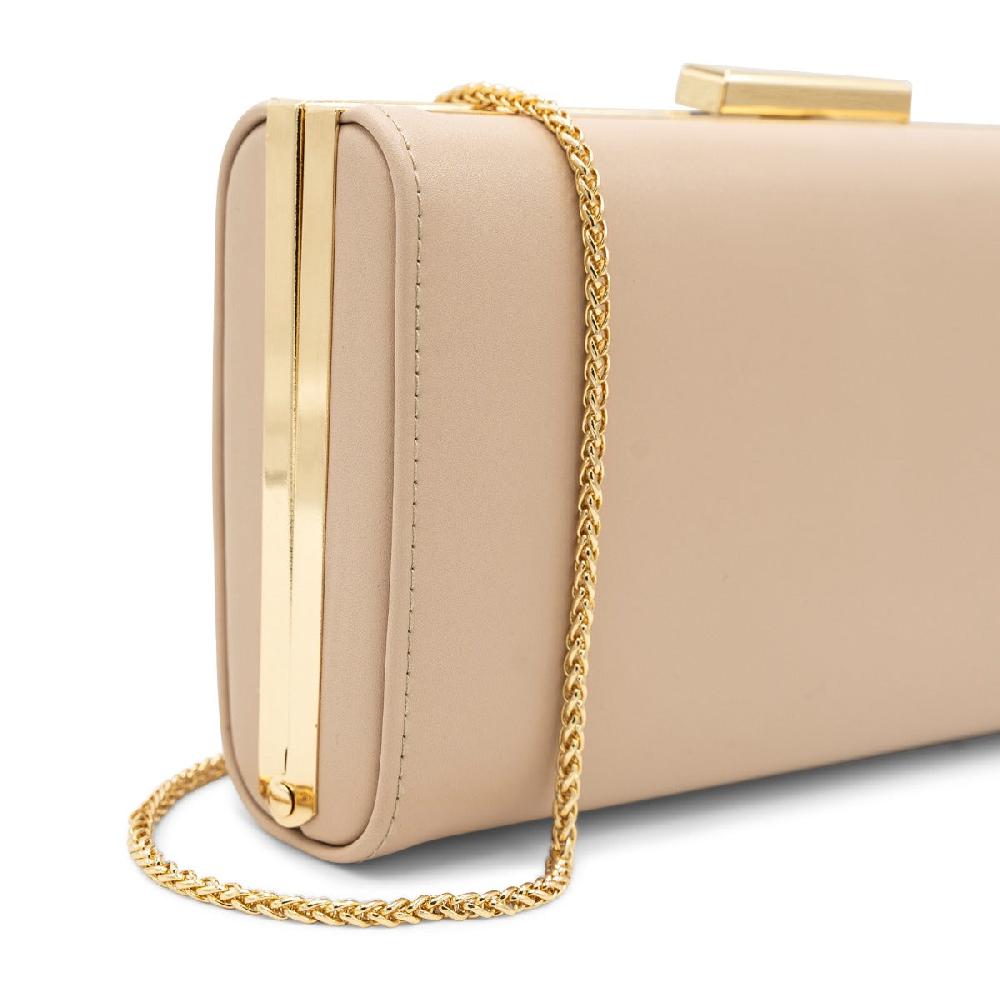 Paradox London Dasha Clutch Bag Nude Faux Leather Box Clutch Handbag