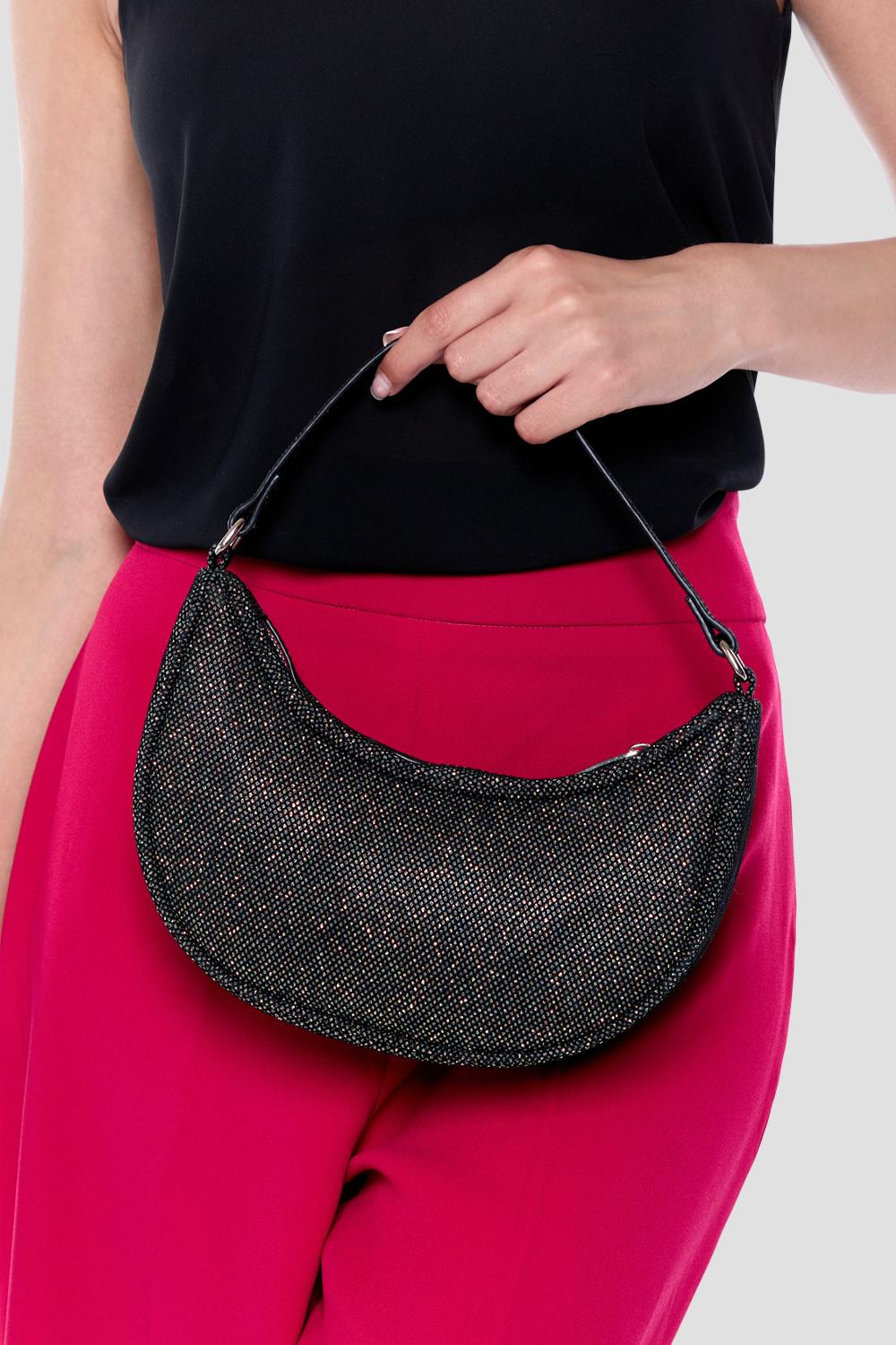 Paradox London Davenia Handbag Black Velvet Glitter Shoulder Bag