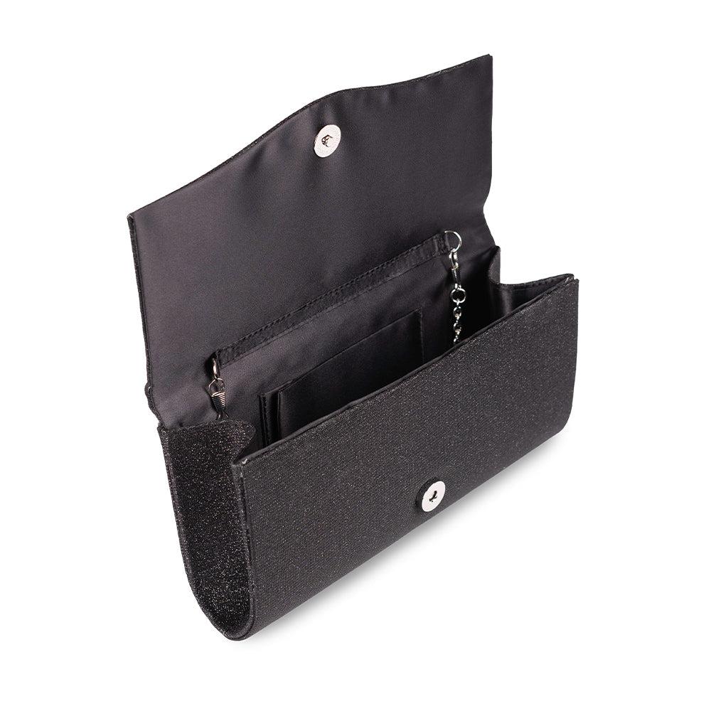 Paradox London Deja Clutch Bag Black Glitter Clutch Bag