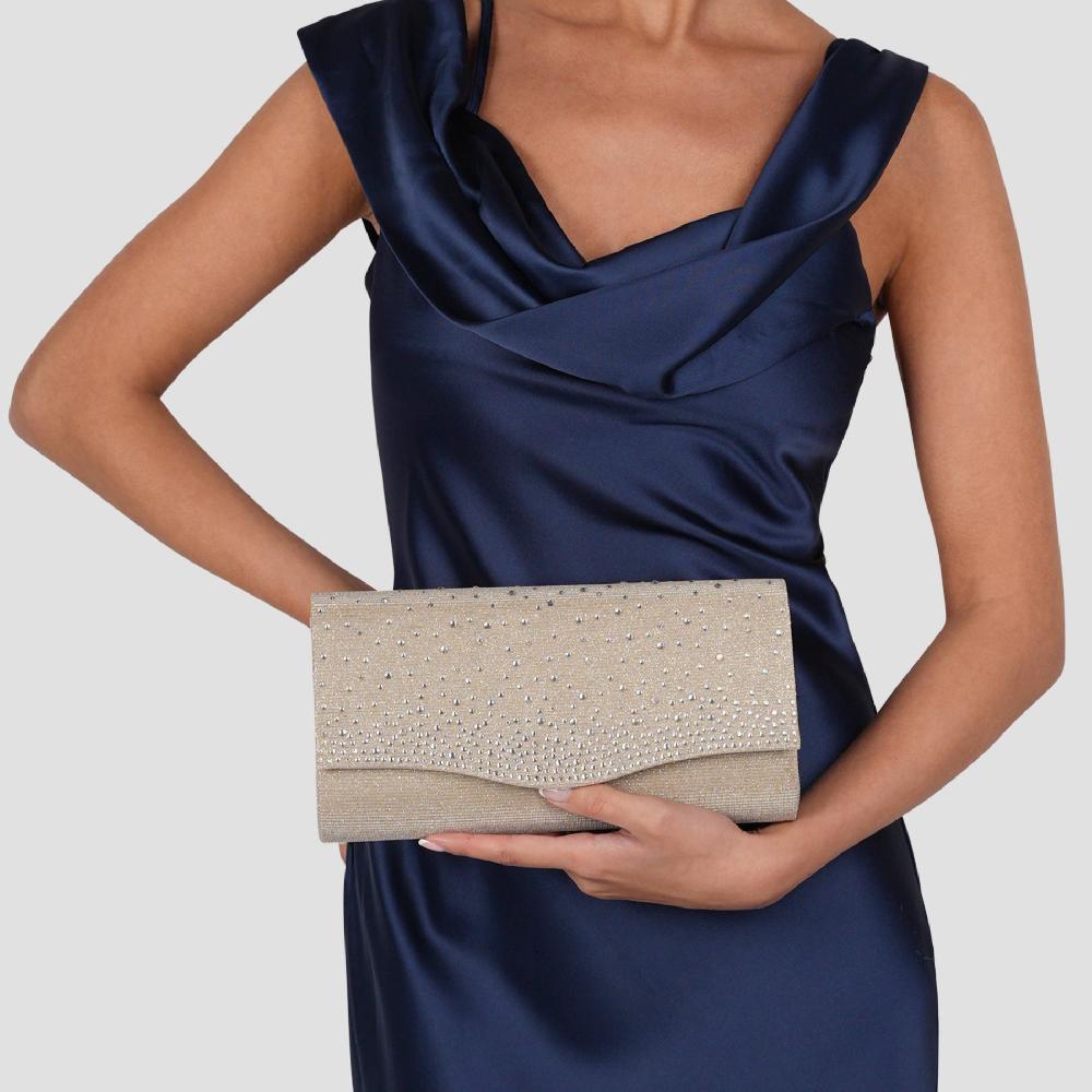 Paradox London Deja Clutch Bag Champagne Glitter Clutch Bag