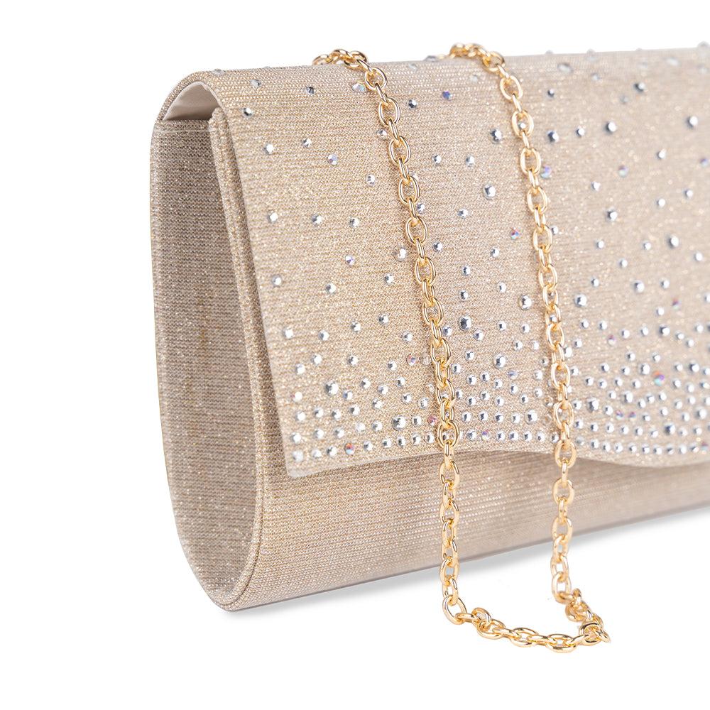 Paradox London Deja Clutch Bag Champagne Glitter Clutch Bag