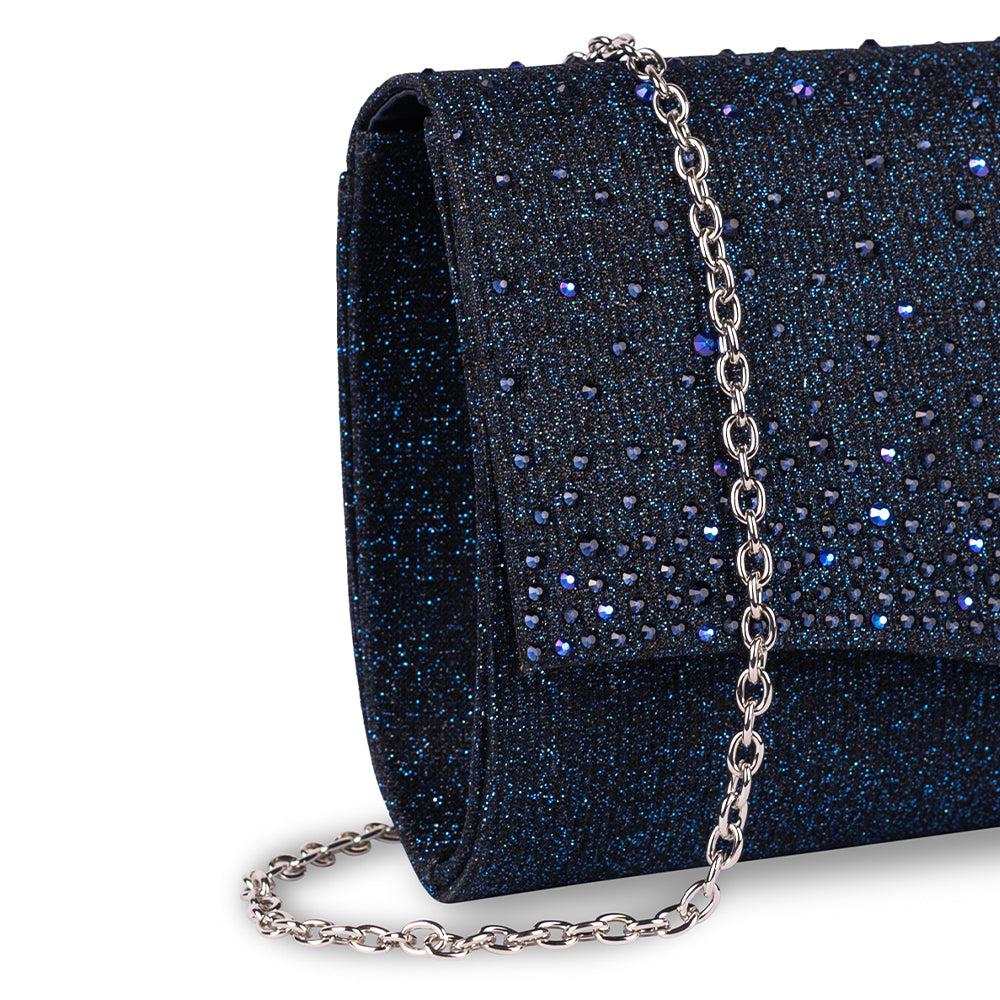 Paradox London Deja Clutch Bag Navy Glitter Clutch Bag