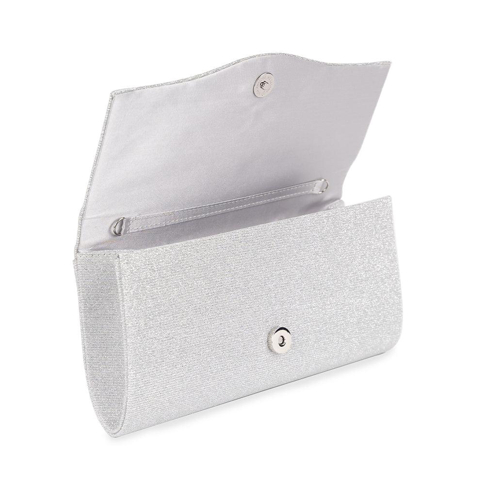 Paradox London Deja Clutch Bag Silver Glitter Clutch Bag